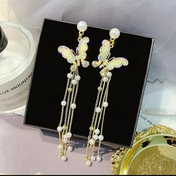 🎀Stunning Pearl Butterfly Long Tassel Earr - Picture 8 of 8
